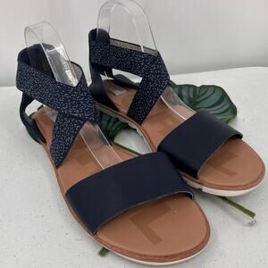 Sorel Ella II Blue White Speckle Stretch Crossover Strap Leather Sandal Shoes